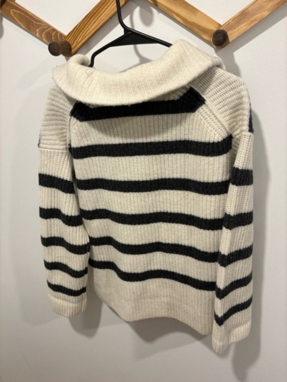 Alex Mill Felix Striped Merino Wool Half Zip Sweater Cream Charcoal XS - Picture 4 of 13